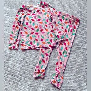 Bamboo Pajama Set Christmas Lights Tullabee Pink Christmas PJs 3T